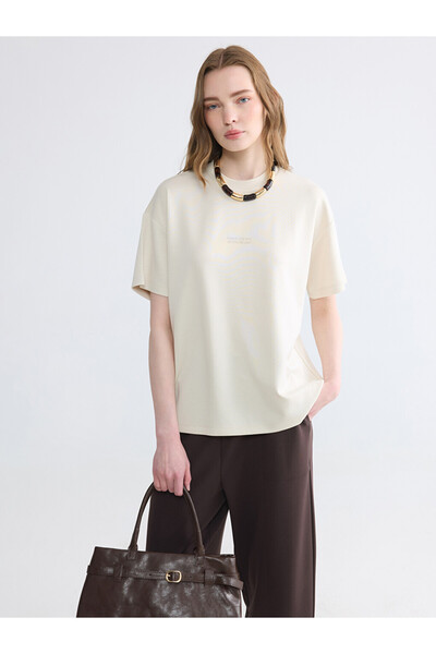 LC Waikiki Beige Printed Soft Touch Women's T-Shirt