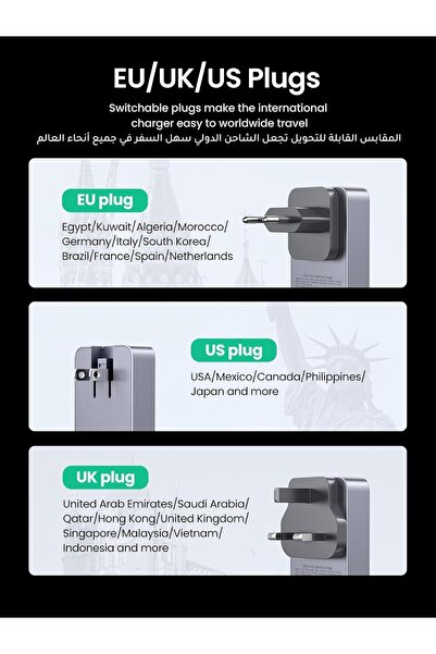 Ugreen Nexode Pro 65W USB-C Charger, Travel Adapter with UK/EU Plug GaN II 3-Port Ultra-Slim Type C Fast Wall Charge Laptop Charging Compatible for MacBook Air, Dell XPS, iPad, iPhone 17, Galaxy S25 U
