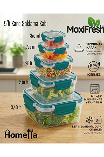 MAXİFRESH مجموعة حاويات تخزين مربعة الشكل مانعة للتسرب مع قفل لتنظيم ثلاجة ال...