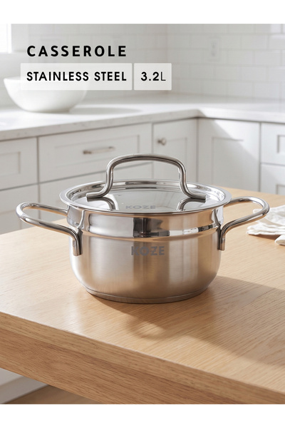 KOZE 20Cm/3.2L Stainless Steel Deep Stockpot - 18/10 Base