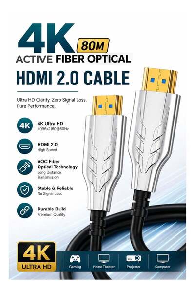 Generic HD 4K HDR Active Fiber Optical Cable (AOC) HDMI 2.0 Cable 80M | 18Gbp...