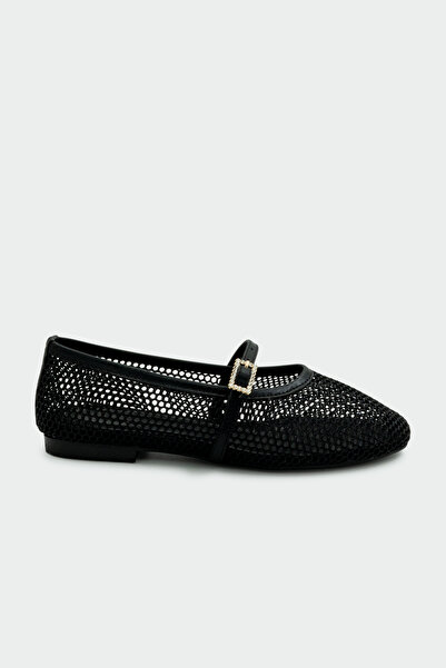 LAMİNTA Marcus Mesh Detailed Women's Black Ballerinas