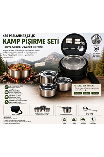 DORU Paslanmaz Çelik Kamp Pişirme Seti