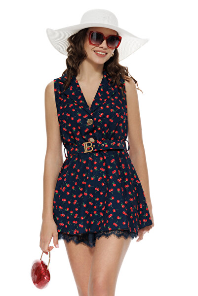 Fofy Rochie mini de vara bleumarin cu revere cu dublura de pantalon scurt con...
