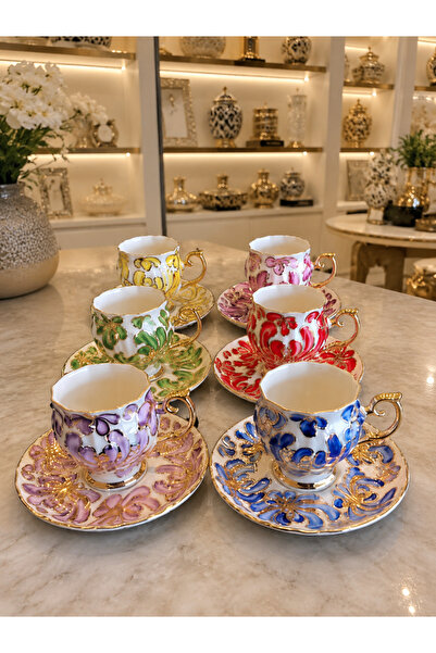 Generic Brand ESTERHOMEDECOR Hand-Painted Porcelain Coffee Cup Set for 6 People