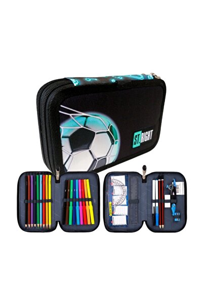 MC Micostore Κασετίνα Neon Football, με 2 φερμουάρ, μαύρο με μπλε, 27 τεμάχια