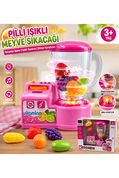 TRUST STORE Pilli Işıklı Oyuncak Meyve Sıkacağı Blender Seti Sesli ve Dönen K...