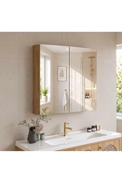 AVEVA HOME 2 Kapaklı (ATLANTİK ÇAM ) 60X60 Aynalı Banyo Dolabı Çok Amaçlı Ban...