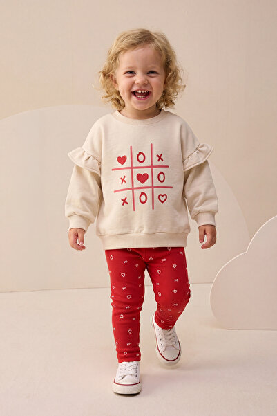 Minipodyum Baby Girl Top and Bottom Set with Tights and Ruffle Detail, Printed