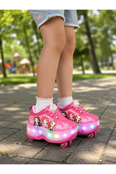 minibonito Çocuk Şarj Edilebilir LED Işıklı Paten Ayakkabı Düğmeli Açılır Tek...