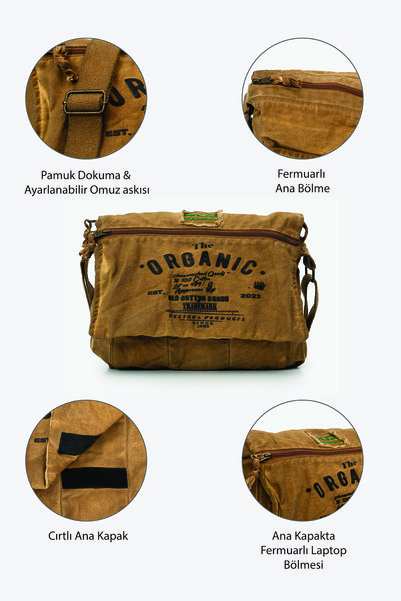 MANDOSİ Casual Shoulder Bag Cotton Postman Laptop School Travel Daily Vintage Retro - Mulater Bag 8128