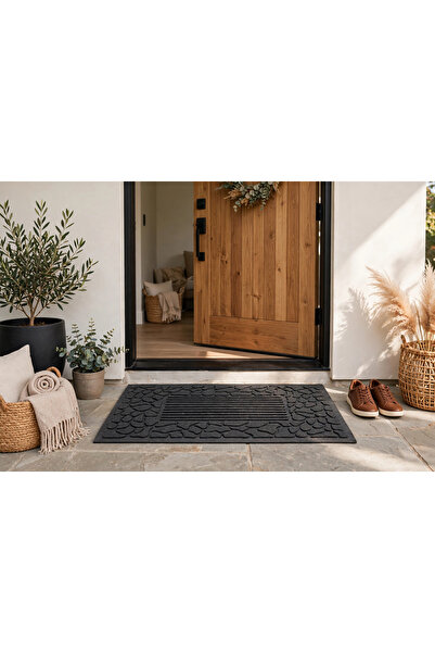 ANUTYA HOME Delta CC0C11A Μαύρη πέτρα με σχέδιο, αντιολισθητική βάση από καου...