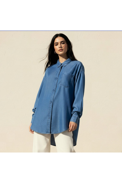 DNM Tencel Longline Shirt with Chest Pocket