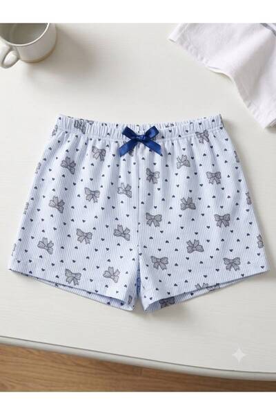 BLUE NIL Satin Ribbon Belt Detail Women's Shorts Pajama Bottoms