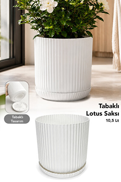 Meleni Home Modern Lotus Model Saksı - Dekoratif Plastik Tabaklı İç ve Dış Me...