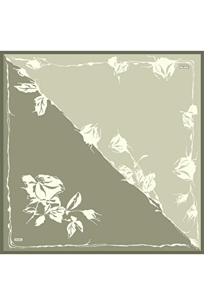 Levidor Mint Green Twill Silk Scarf with Floral Pattern on the Edges