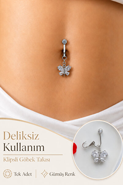 moonzy - minimalist & cozy Klipsli Kelebek Göbek Piercing Deliksiz Sıkıştırma...