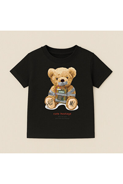 SVART WEAR Παιδικό και εφηβικό μπλουζάκι με στάμπα αρκουδάκι, βαμβακερό, με κ...