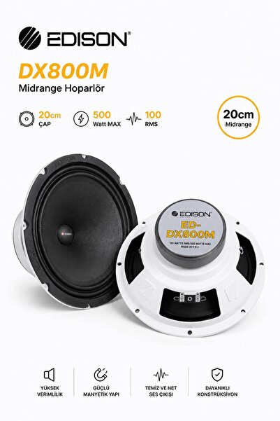 Edison ED-M20Y 20CM MİDRANGE HOPARLÖR 500 WATT 100 RMS 2 ADET KAPAKLI YENİ SE...