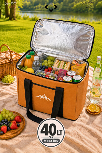 LİGROUND 40 Lt Mega Size Thermal Bag with Thermos for Picnic Camping Beach He...