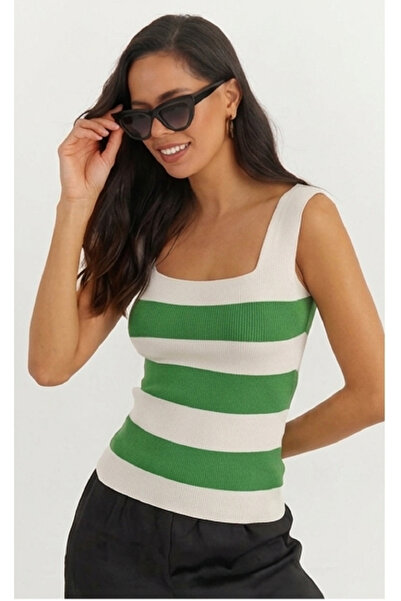 BY ARDELION Square Neck Striped Knitwear Athlete Women's Slim Fit Stylish Kni...