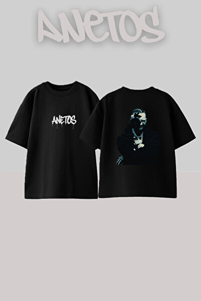 Anetos Pop Smoke Design Printed Unisex Oversize Black Tshirt