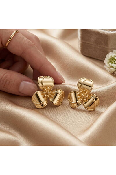 HOBİSY GIFT SHOP Flower Model Gold Steel Earrings - Tarnish-Resistant Design ...