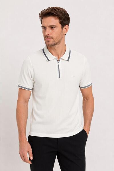 CLASSİCS MEN Ανδρικό μπλουζάκι Troy Slim Fit με λαιμόκοψη πόλο και κοντά μανί...