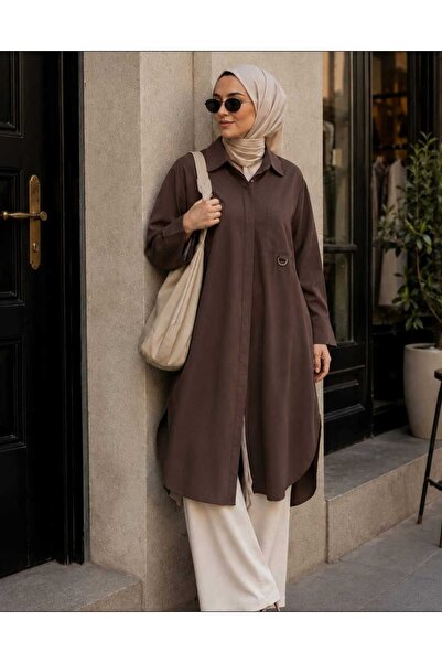 Budan Export Women's Hidden Buttoned Shirt Collar Long Loose Islamic Clothing...
