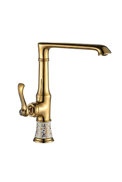 LPD Victoria Porcelain Patterned Gold Kitchen Sink Faucet