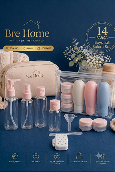 BRE HOME 14 Parça Diş Fırçalıklı Seyahat Bakım Seti Boş Şişe Kozmetik Çantalı...