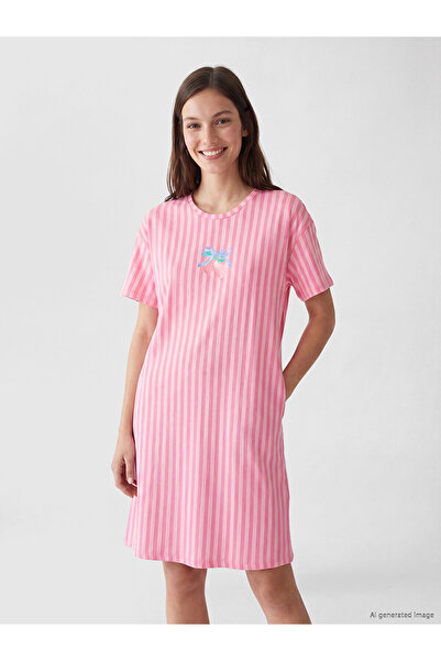 LC Waikiki TexX Store Kalitesi LCW DREAM Pembe Penye Çizgili Kısa Kollu Kadın...