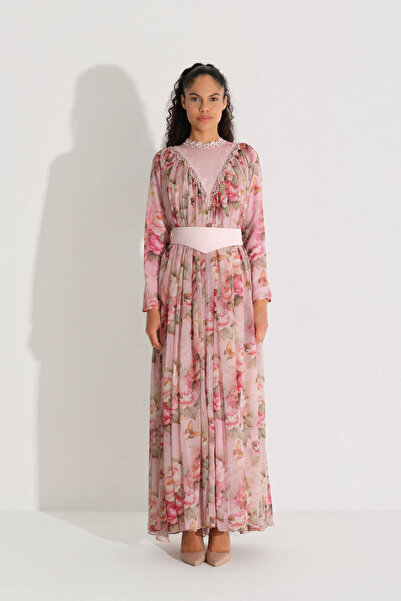 miha Hicran Önal Front Body Conscious Dress with V-Look and Lace Accessories ...