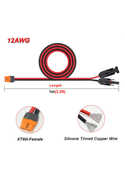 Choice كابل شمسي XT60i-F إلى XT60i بطول 1 متر، 12 AWG، موصل شمسي إلى XT60i-F ...