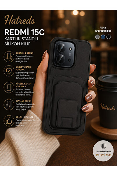 Hatreds Redmi 15C Uyumlu Kartlıklı Standlı Silikon Kılıf Kamera Korumalı Darb...