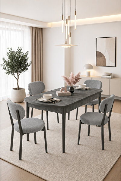 Renlife Açılır Yemek Masası ve Sandalye Seti Metal Ayaklı | 4 Sandalye + 80X1...