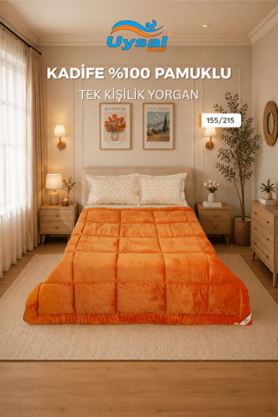 UYSAL KADİFE YORGAN %100 PAMUKLU TURUNCU TEK
