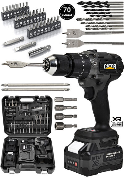 CATOR 21V 10 Pilli Kömürsüz Motor 13 mm Çelik Mandren Akülü Vidalama Şarjlı D...