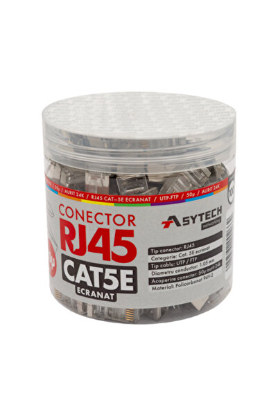 ASYTECH Networking Conector RJ-45 FTP Cat.5e, ecranat, 50µ (100 buc.) RJ45M-C...