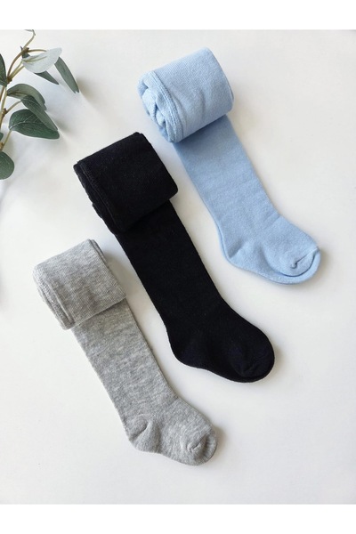Panfilia Cotton Baby Pantyhose Gray-Black-Blue Set of 3 / Girls Boys Unisex C...