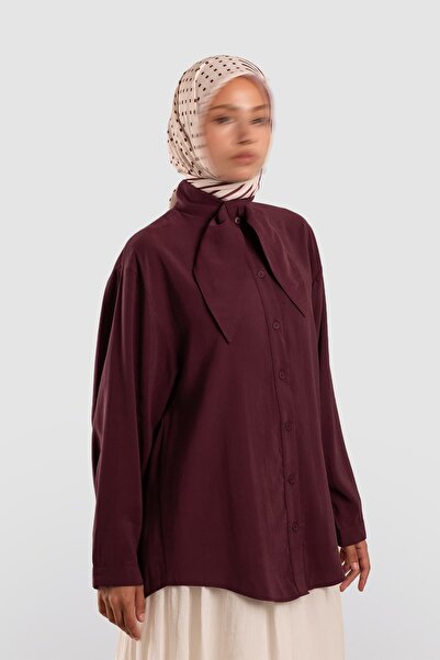 Emare Scarf Collar Modal Shirt Plum