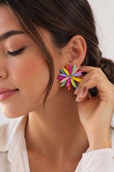 Clariss Lotus Model Mixed Color Crystal Stone Women's Earrings