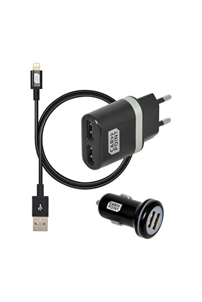 Carpoint Set incarcare telefon Premium, incarcator bricheta cu 2 iesiri USB, ...