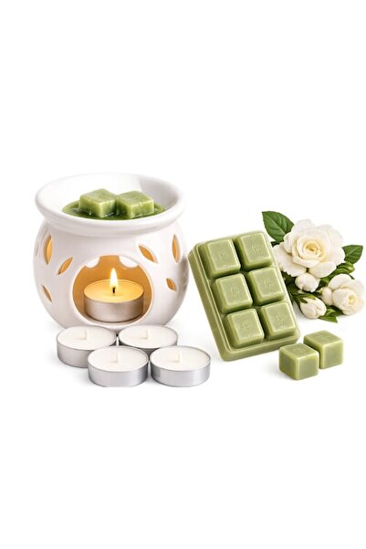 OEM Set de aromaterapie cu suport ceramic alb, ceară parfumată cu gardénia și...