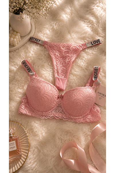 AMORA lingerie AMORA Dantelli Taşlı Askılı Destekli Sütyen ve String Takımı -...