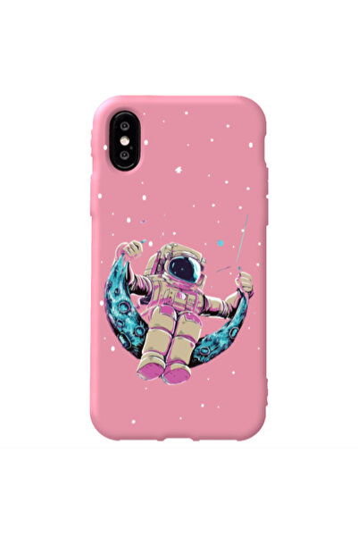 Other Apple iPhone Xs Astronaut swinging on the moon Pink Colored Silicone TP...