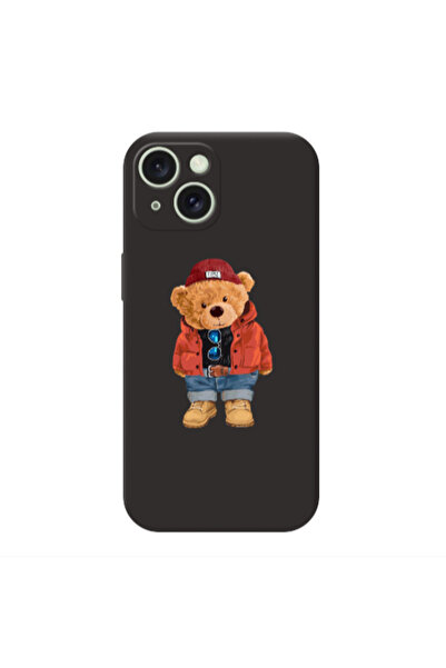 Other Apple iPhone 15 Bear in a hat Black Colored Silicone TPU Θήκη