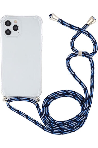 OEM Θήκη Σιλικόνης Διαφανής για iPhone 12 Pro Max με Λουράκι Λαιμού Μπλε Λευκ...