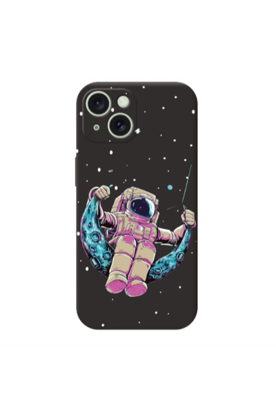 Other Apple iPhone 15 Astronaut swinging on the moon Black Colored Silicone T...