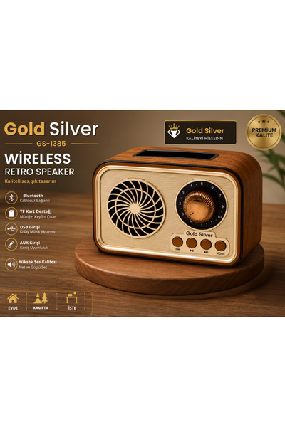 farissu Gold Silver GS-1385 Nostaljik Tasarım Bluetooth Kablosuz Hoparlör